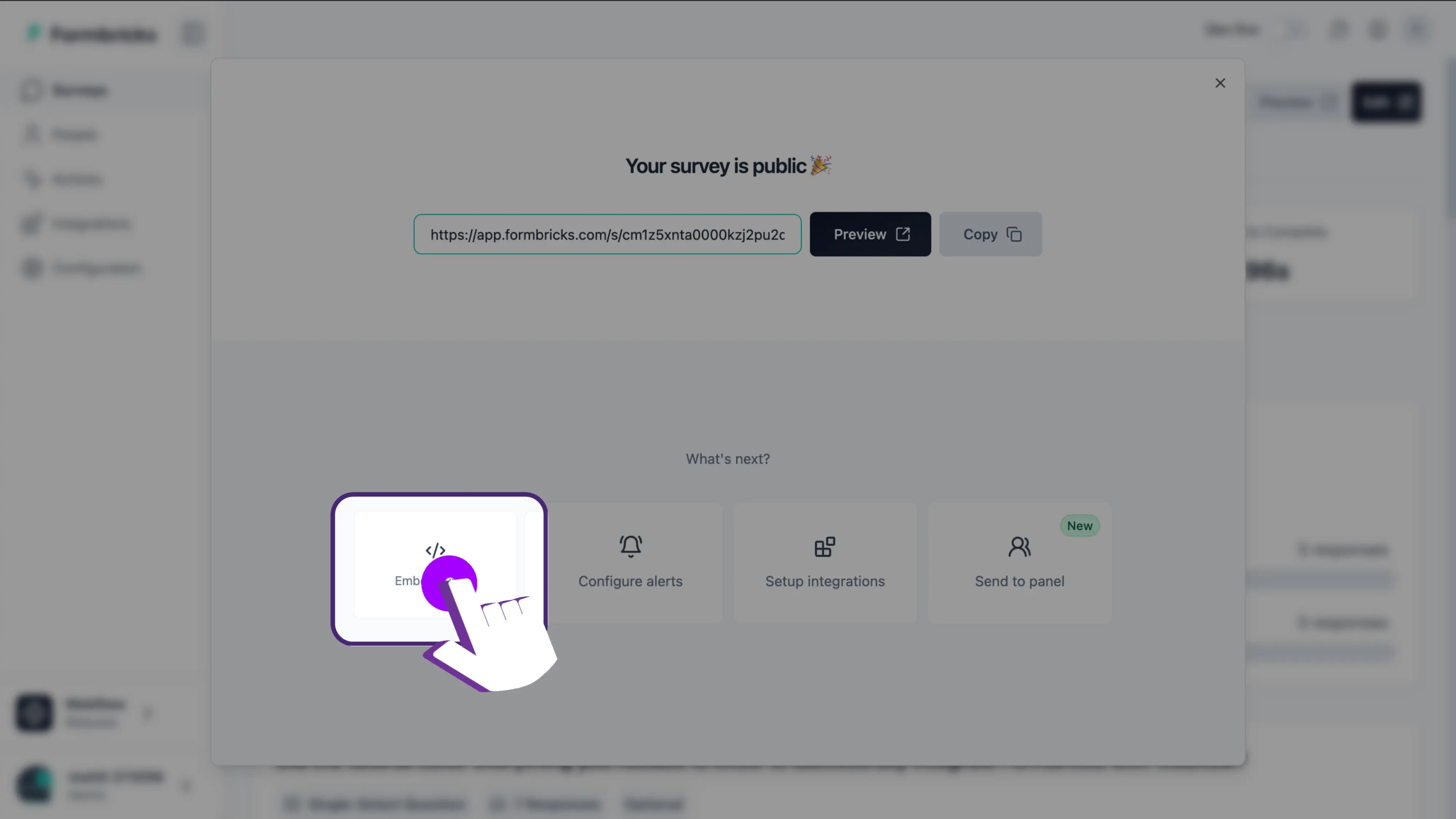 click on embed survey