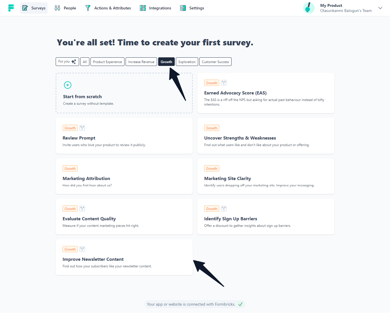 Formbricks growth survey templates