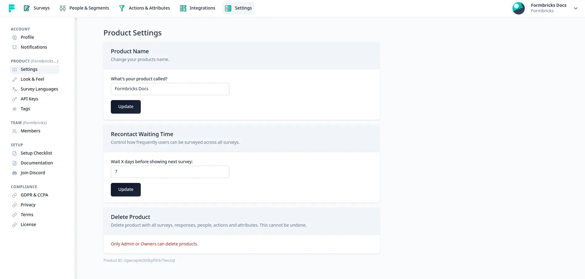 Formbricks Project-Wide Wait Time