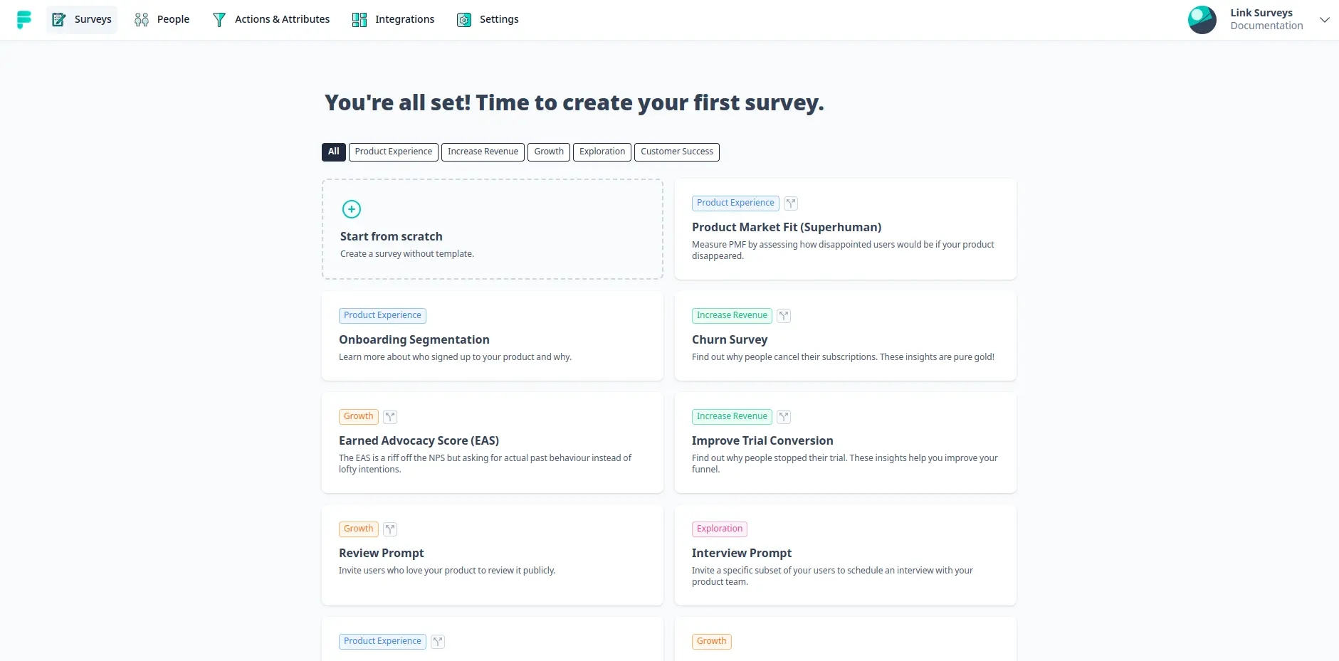 Choose a link survey template