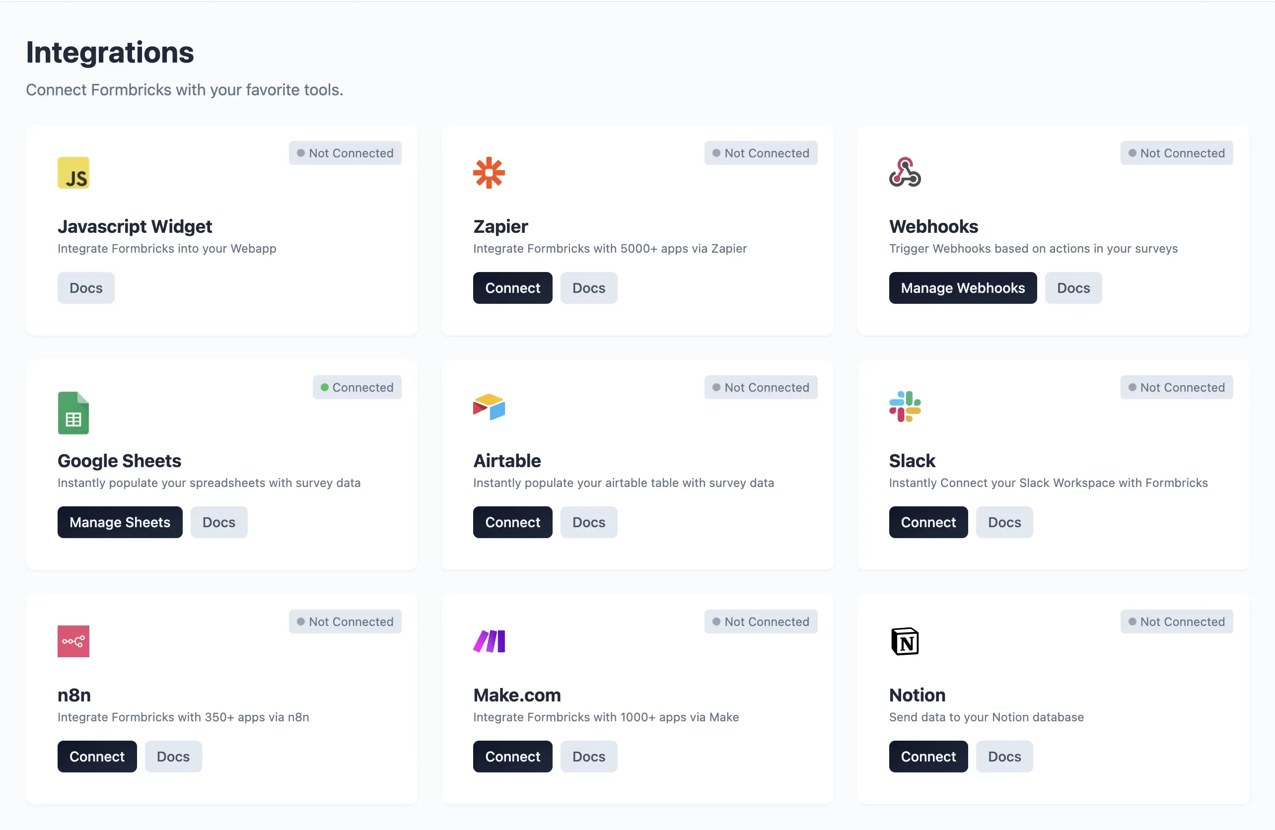 Formbricks Integrations Tab