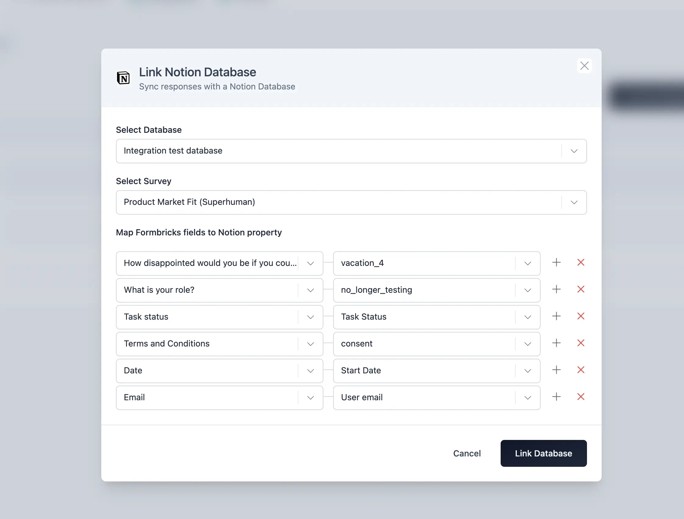 Question to notion database column mapping