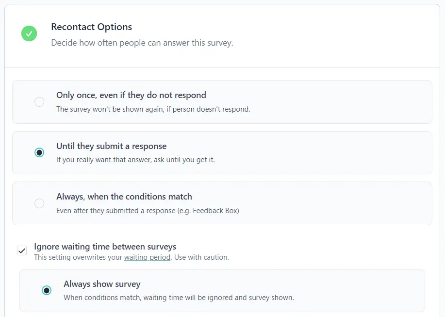 Set recontact options