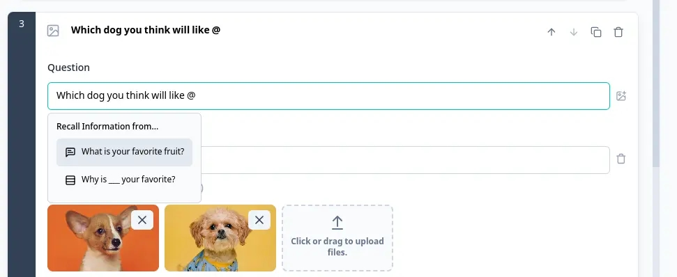 Dropdown menu for recalling data in survey